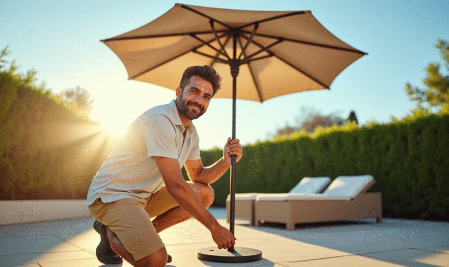 Fixer un parasol sur une terrasse en béton : le guide d&rsquo;ancrage simple
